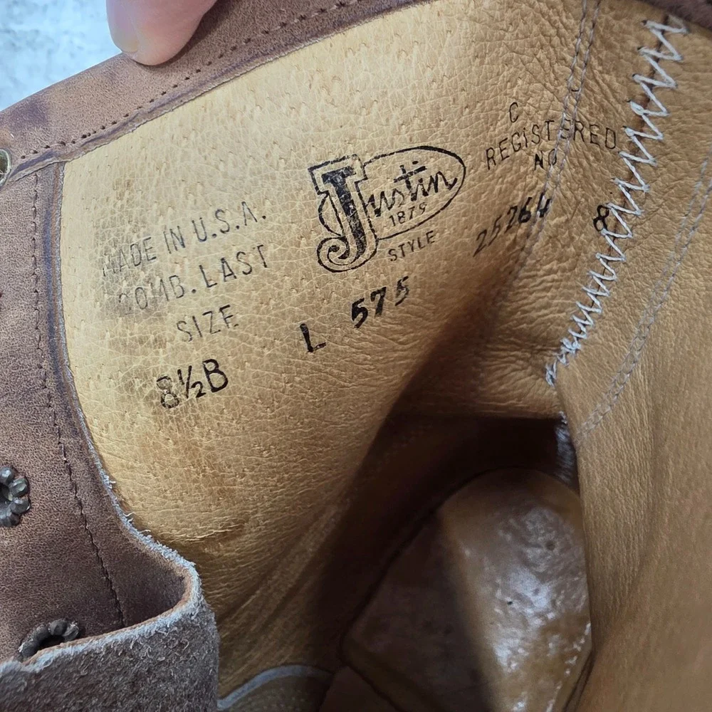 Justin Boots Womens 8.5 B Brown Leather Western Kiltie Cowgirl Roper Botas L575